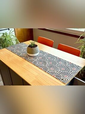 48" Vintage Style Japanese Art Fan Design Modern Linen Table Runner New